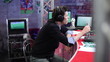 Sport events commentator's booth behind the scenes. TV studio