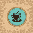 Vector coffee cup on blue label