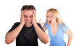 Photo: Couple Fighting and Yelling on White Couple Fighting and Yelling on White
