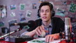 Sport event commentator or radio dj is falling asleep on the air
