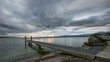 Jetty sunrise time lapse at Lake Geneva shore, Switzerland.