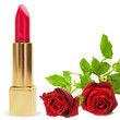 Lipstick and roses. Square composition.