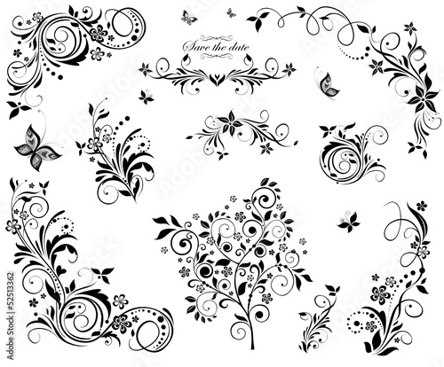 Fototapeta Black and white vintage floral design