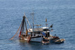 Pulling the fishing net on the boat in Adriatic sea, Croatia