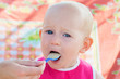 Portrait of cute eating baby 1 year