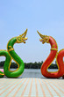 Red and Blue Serpent  statue in temple Thailand