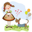 Vector: girl with birthday cake girl with birthday cake