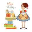 Vector: girl with birthday cake girl with birthday cake