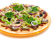 Photo: Appetizing pizza closeup on a white background Appetizing pizza closeup on a white background