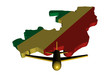 Plane taking off from Republic of Congo map flag illustration