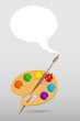 Wooden art palette with paints and brushe Vector illustration