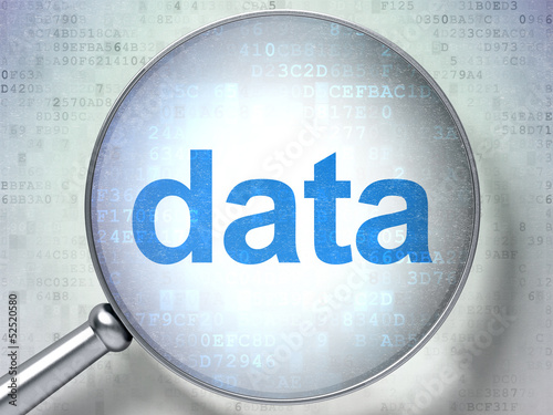 Illustration: Data concept: Data with optical glass Data concept: Data with optical glass