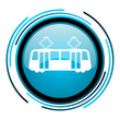 tram blue circle glossy icon