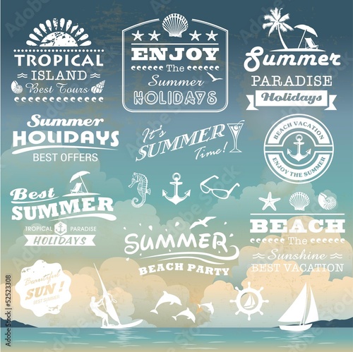 Vector: Vintage summer typography design with labels collection Vintage summer typography design with labels collection