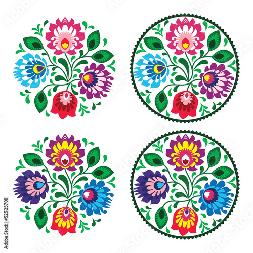  Ethnic round embroidery with flowers - traditional polish
