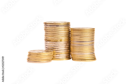 Photo: Stacks of coins on a white background Stacks of coins on a white background