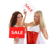 Young  women with sale sign.