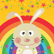 Rabbit in the sky with rainbow