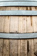 Detail of wooden barrel with metal hoops.