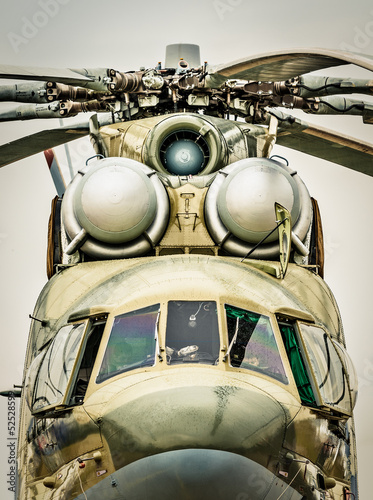  Front view of russian military helicopter.