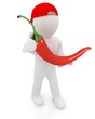 3d man with chili pepper on a white background