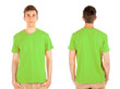 T-shirt on young man in front and behind  isolated on white
