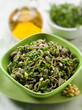 integral pasta with arugula pesto, selective focus