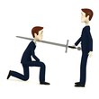 Illustration: 3d render of cartoon character with sword 3d render of cartoon character with sword