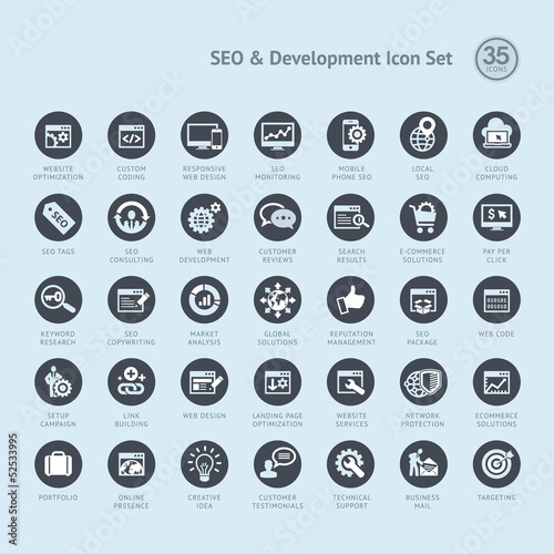 Vector: Set of business icons for SEO and development Set of business icons for SEO and development