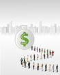 Vector: crowd of business people standing in a line to reach a money bag crowd of business people standing in a line to reach a money bag