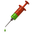 Illustration: Illustration of injection syringe and green drop Illustration of injection syringe and green drop