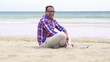 Happy young man on the beach, super slow motion, shot at 240fps
