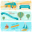 Set of horizontal travel banners in retro style.