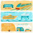 Vector: Set of horizontal travel banners in retro style. Set of horizontal travel banners in retro style.