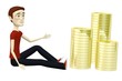 3d render of cartoon character with coins
