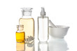 bottles and tools for herbal medicine