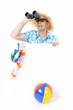 Nerd im Urlaub mit Fernglas