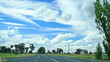 driving on the road along forest and fields