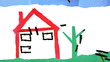 Childish house made from paper strips.