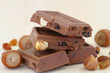 Milk chocolate with hazelnuts and sultanas, close up