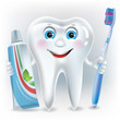 Funny tooth with toothpaste and toothbrush