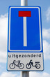 Road sign indicating dead end except for cyclists and mopeds