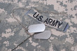 us army camouflaged uniform with blank dog tags