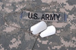 us army camouflaged uniform with blank dog tags