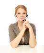 Photo: A portrait of a call center employee wearing headset A portrait of a call center employee wearing headset