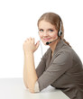 Photo: A portrait of a call center employee wearing headset A portrait of a call center employee wearing headset