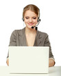 Portrait a businesswoman working  with headset and laptop.