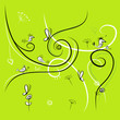 Green background with funny birds for your design