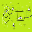 Green background with funny birds for your design