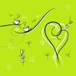 Green background with funny birds for your design